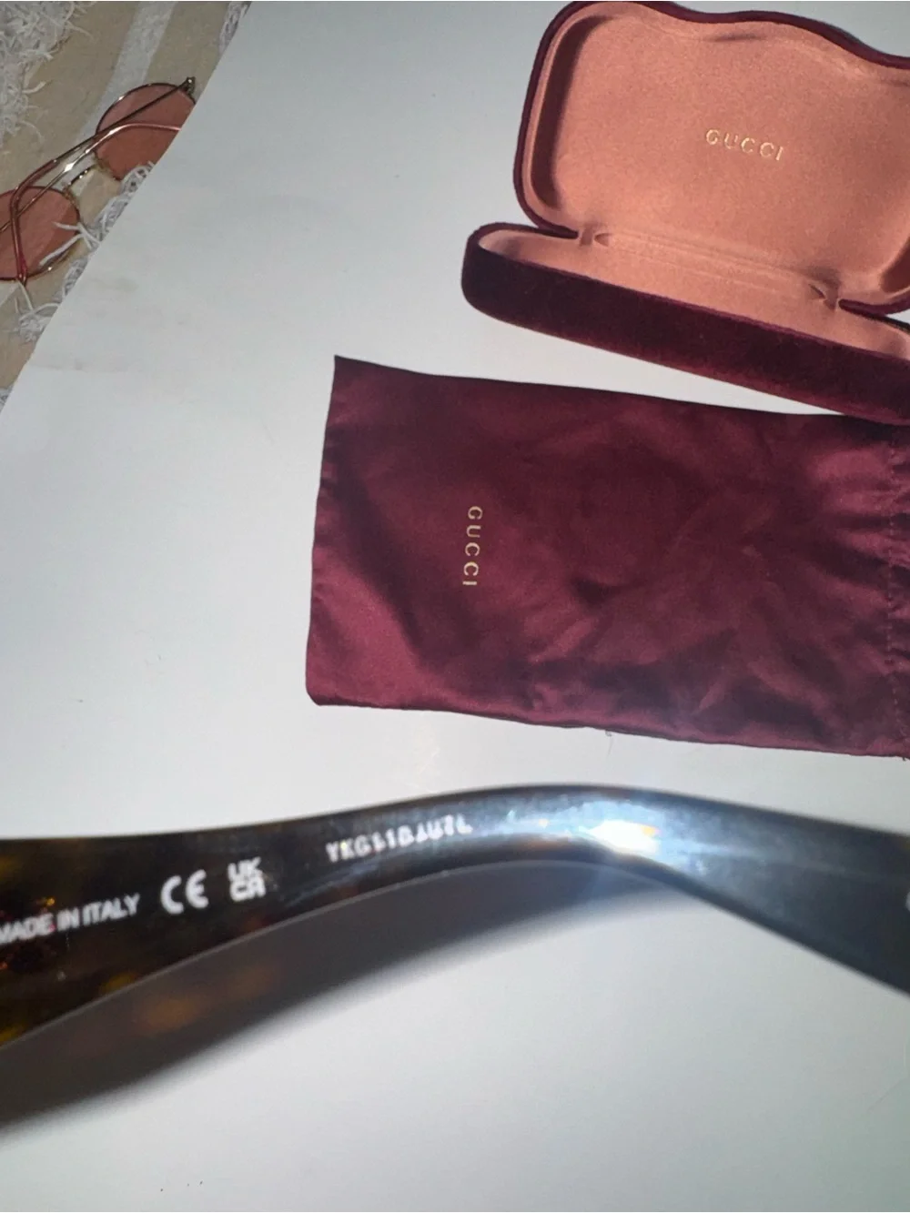 Gucci Tortoiseshell Frame Sunglasses with Green Lenses